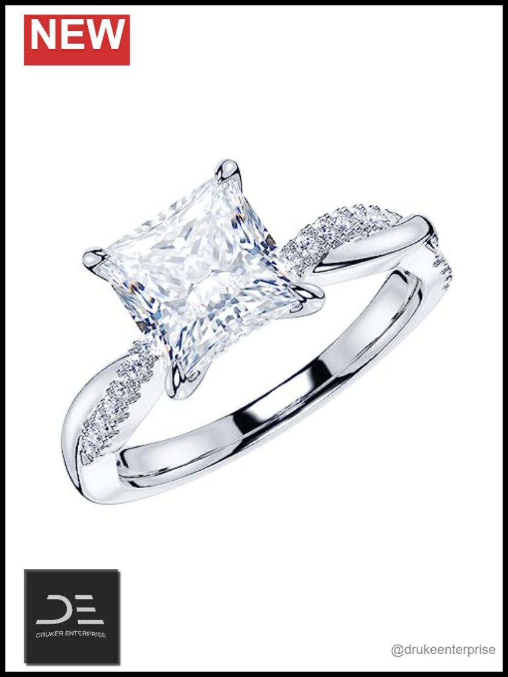 Sterling Silver Moissanite Engagement Ring Princess Cut Promise Ring